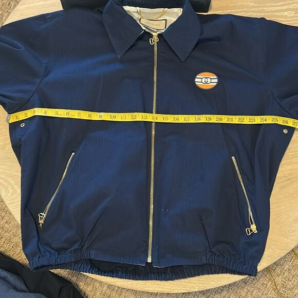 GUCCI navy blue logo appliqué bomber jacket - Picture 14 of 15